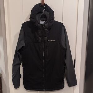 Columbia Black and Gray Hooded Puffer Jacket Weather-Resistant